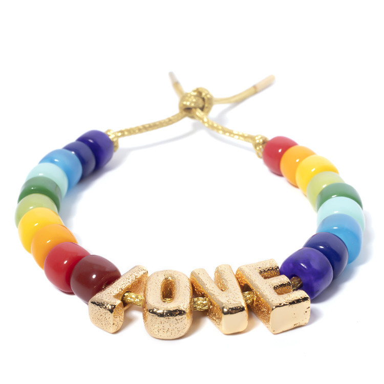 Initial Letter Bohemian Name Forte Beads Bracelet With 14k Gold Plated Brass Beads