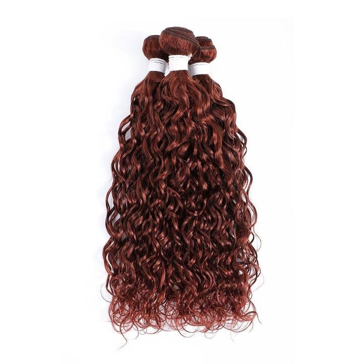 #33 Dark Auburn Water Wave Remy Human Hair Bundles Sew In Weave Bundles Brazilian Bundle Deals
