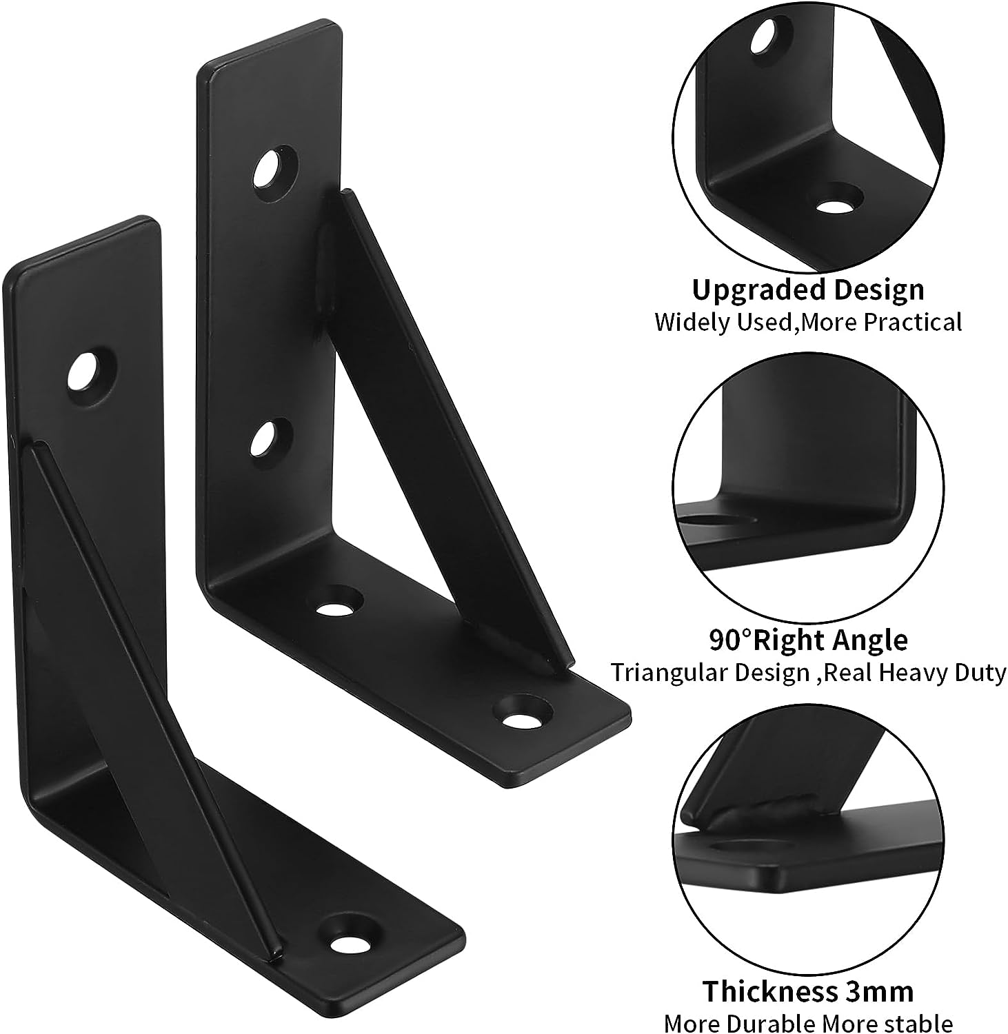 Standard Black Metal Braces for Wood Large Fireplace Mantel Triangle Angle Brackets