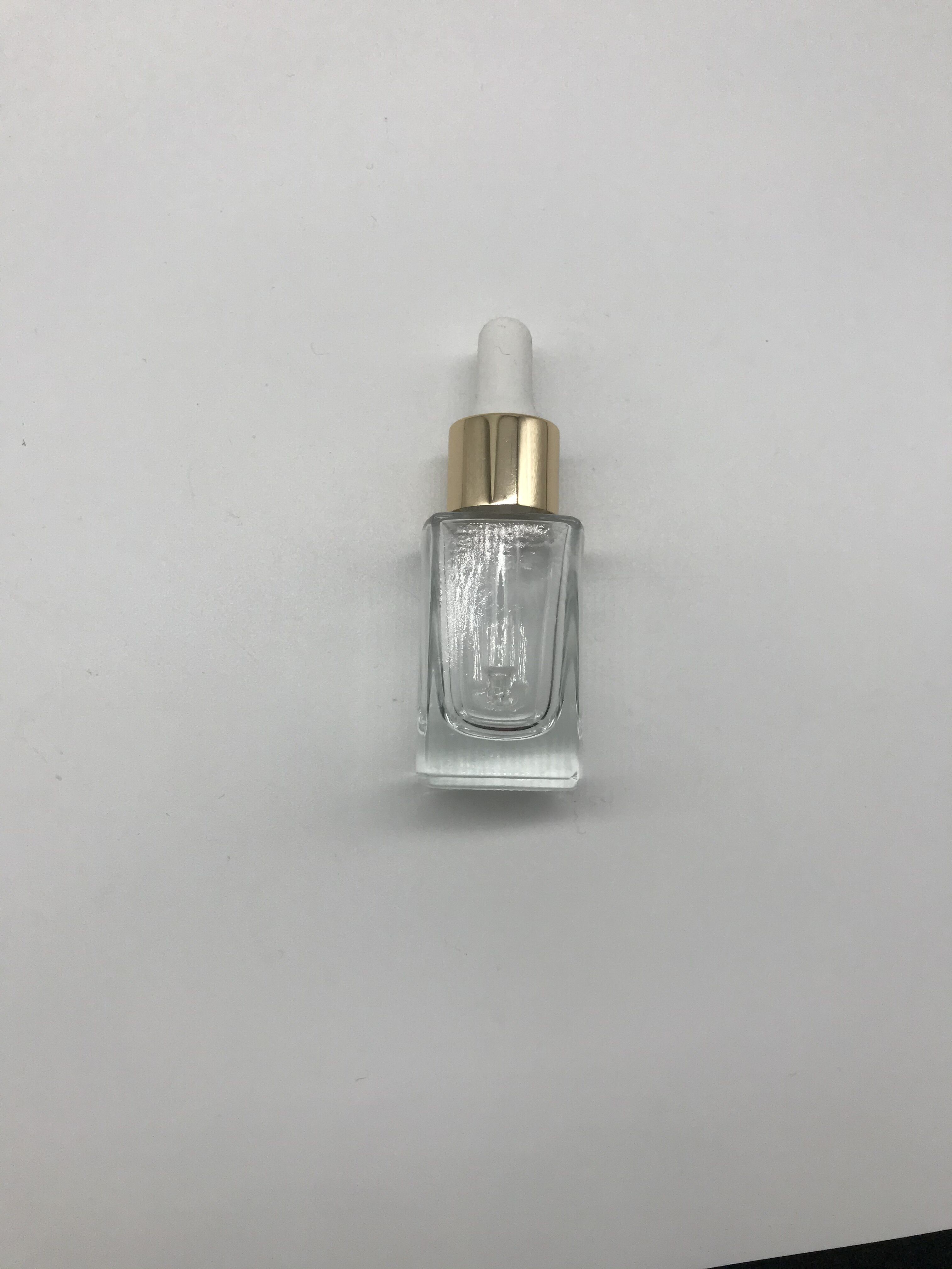15ml Luxury Clear Square Cosmetic Flat Tall Bottle Essential Oil Cosmetic Glass Bottle With Aluminum Dropper