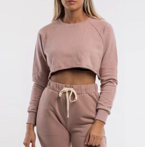 Quality Women Knitted 230gsm Plain Crew Neck Sweatshirt Crop Top Sweatshirt for sale