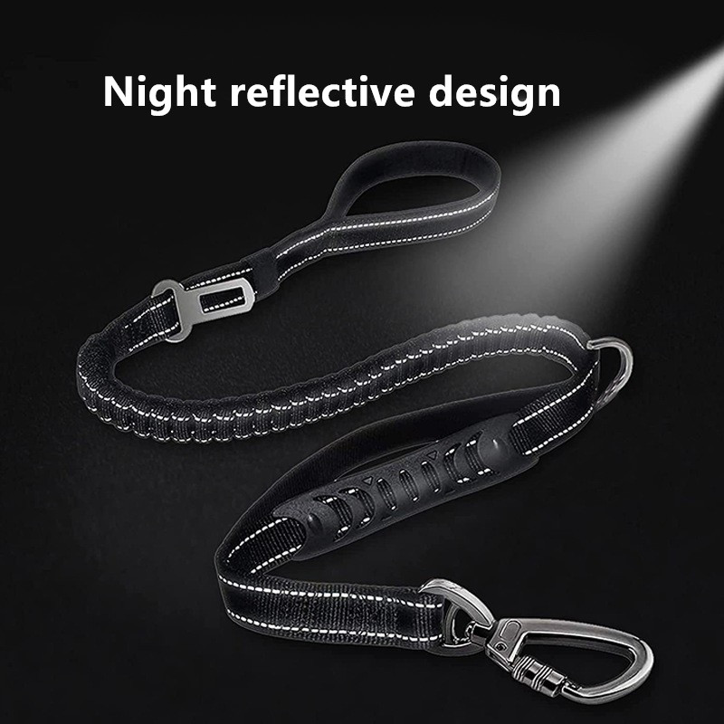 Telescopic Dog Traction Rope Reflective Buffer Black