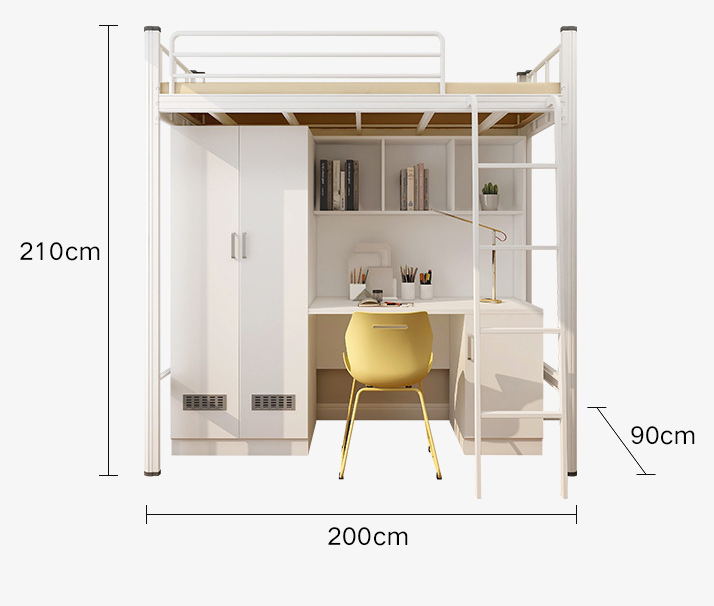 Mail packing Y Modern School Dormitory Bedroom Furniture Set Loft Metal Bunk Bed With Desk
