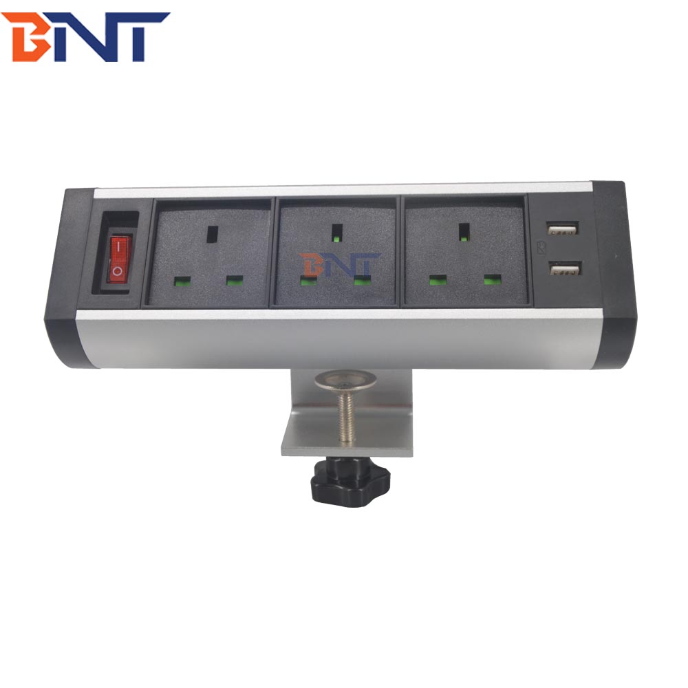 UK 3 ways electrical clamp on office desk power socket with usb port