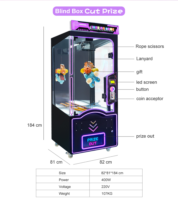 EPARK LED Scissor Gift Machine with Transparent Cabinet and Coin System