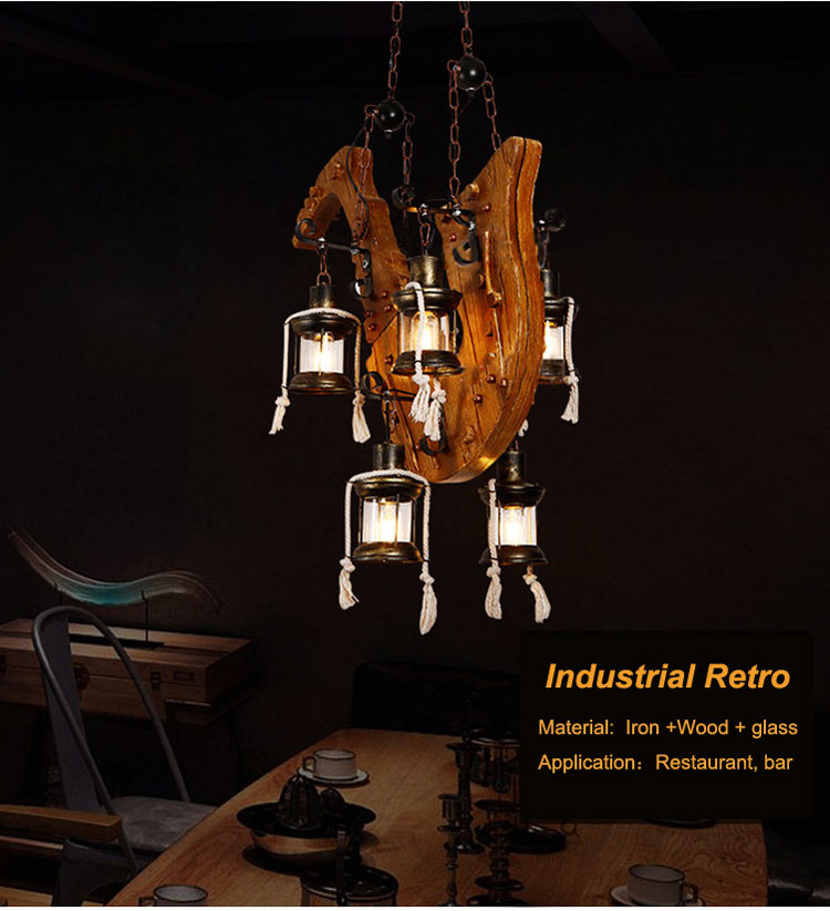 Antique Industrial Retro Wood E27 LED Ceiling Chandelier Lightin Creative LOFT Bar luminaire(WH-VP-241)