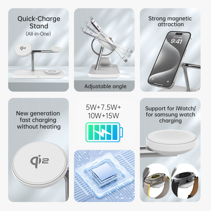 15W Qi 2 Wireless Charger With LED Indicator for Apple and Samsung Watches Earbuds and Phones