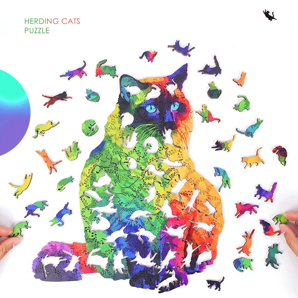 Rainbow Cat Discomforts Cat Alien Unisex Wooden Puzzle for Adults Perfect Birthday Gift