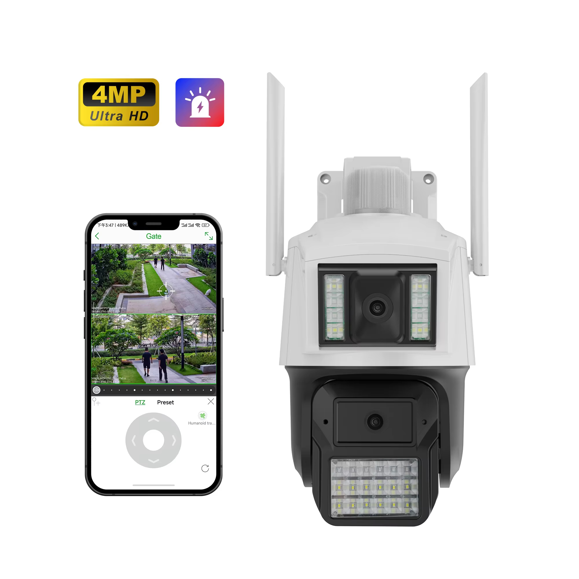 Outdoor Dual Lens AI Wireless Ip Dome Camera HD Cctv Wifi Dual Light Camera Smart Two-way Audio PTZ Security Camera