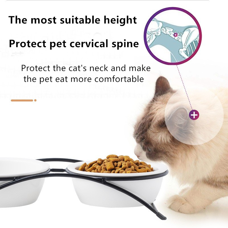 Pet Cat Food Utensils Ceramic Dog Basin Iron Frame Double Bowl Cat And Dog Drinking Bowl Dog Cat Bowl