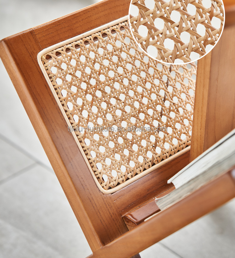 Solid Wood Square Side Table with Woven Rattan Book Shelf Lacquered and Durable Construction