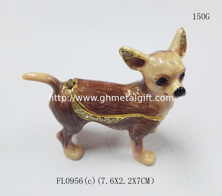 Cute small metal decorative trinket boxes Chihuahua dog jewelry box