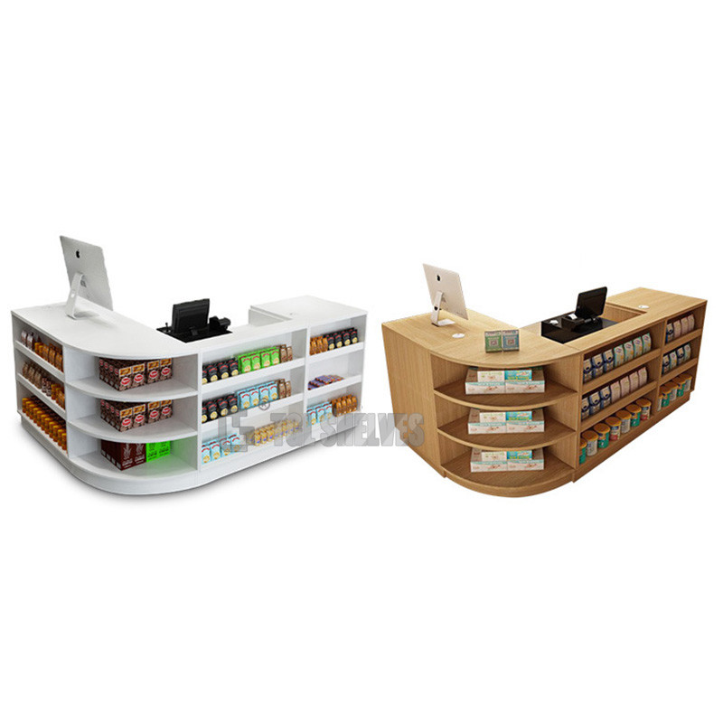 Wooden Supermarket Cashier Counter Table With Display Case Fashionable ODM