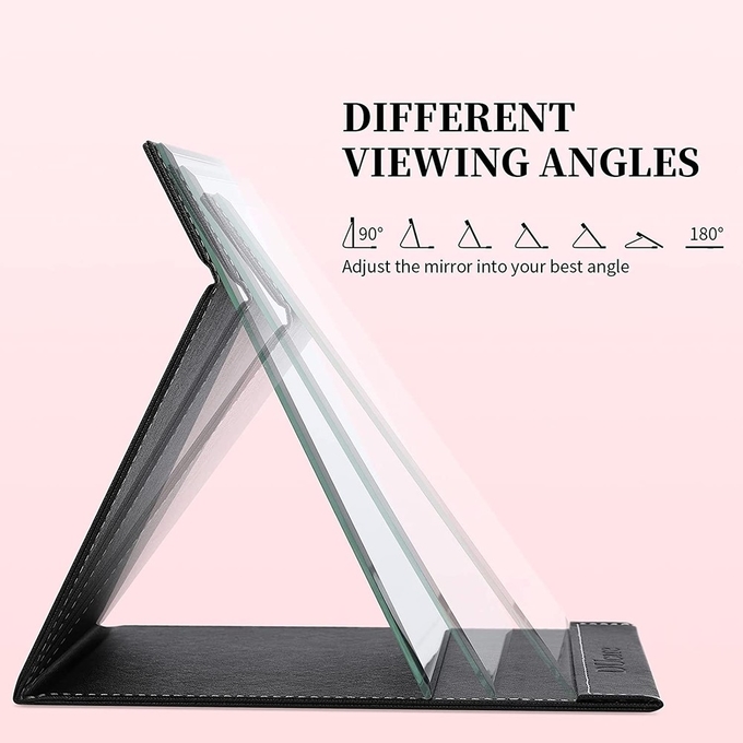 Single Side Folding Travel Mirror Vegan Leather Customized With Stand