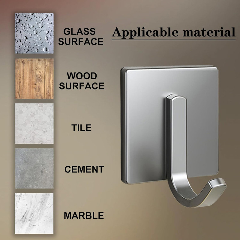 Stable and Durable Adhesive Hooks Stainless Steel Wall Hooks Stick on Hooks