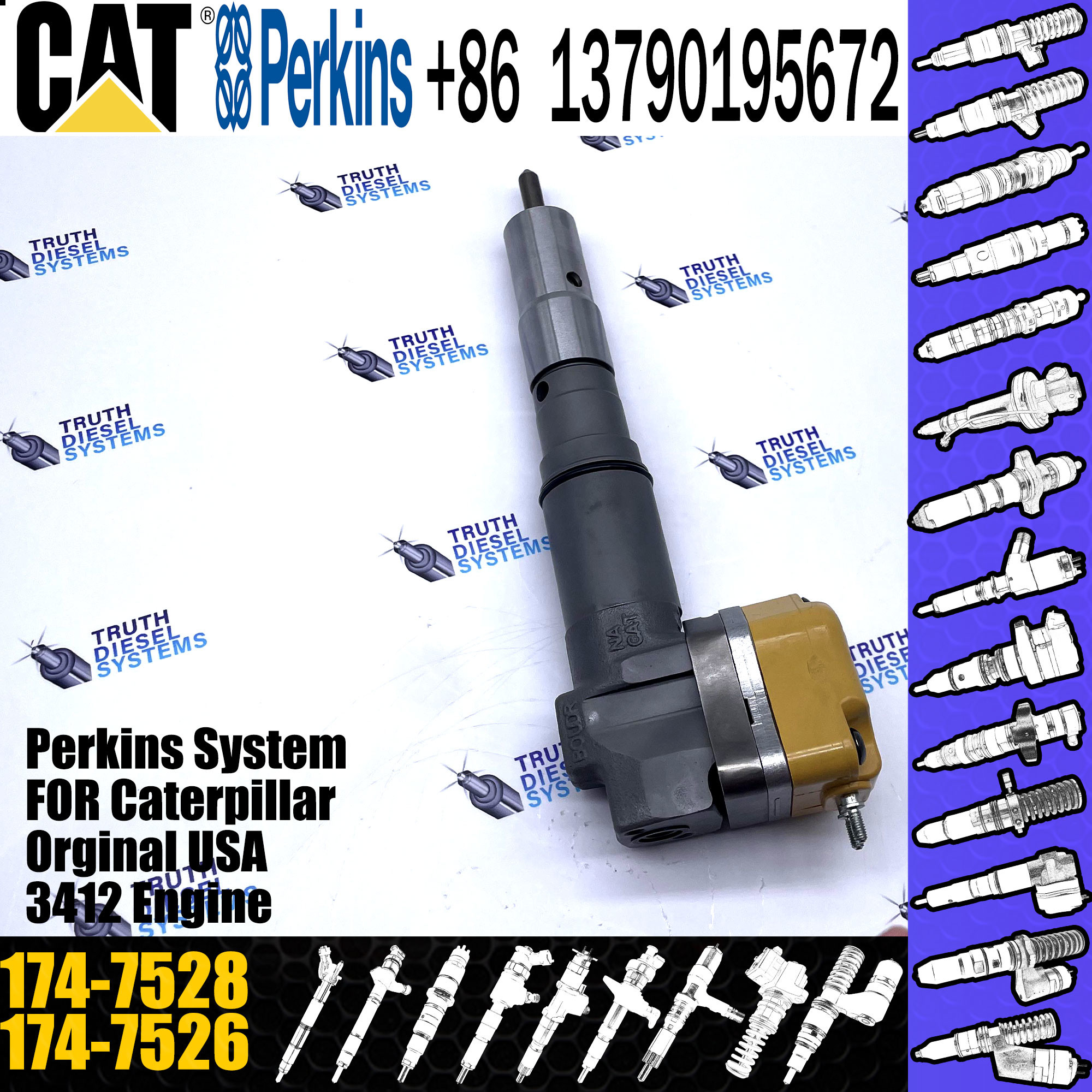 3412E Engine Diesel Injector 174-7526 232-1183 Common Rail Injector 174-7528