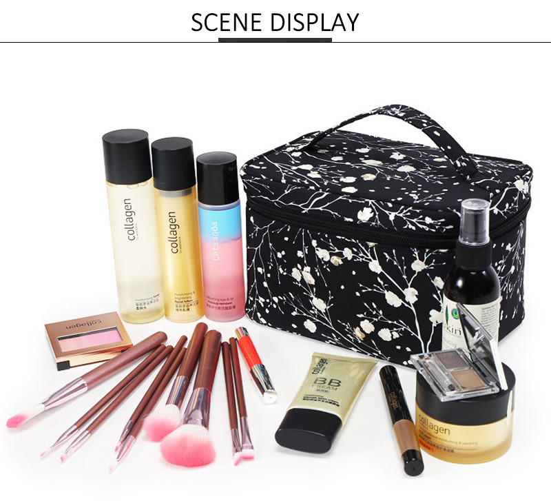 Large Capacity Zipper Nylon Travel Floral Makeup Cosmetic Bags