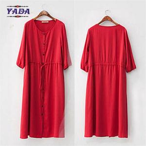 Quality 100% cotton long casual red color plus size designs cheap women dresses pictures office dress for ladies made in China for sale