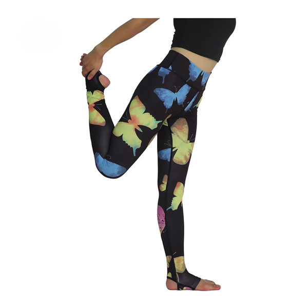 High Waist Ladies Yoga Clothes , Butterfly Sublimation Printed Skin Tight Yoga Pants