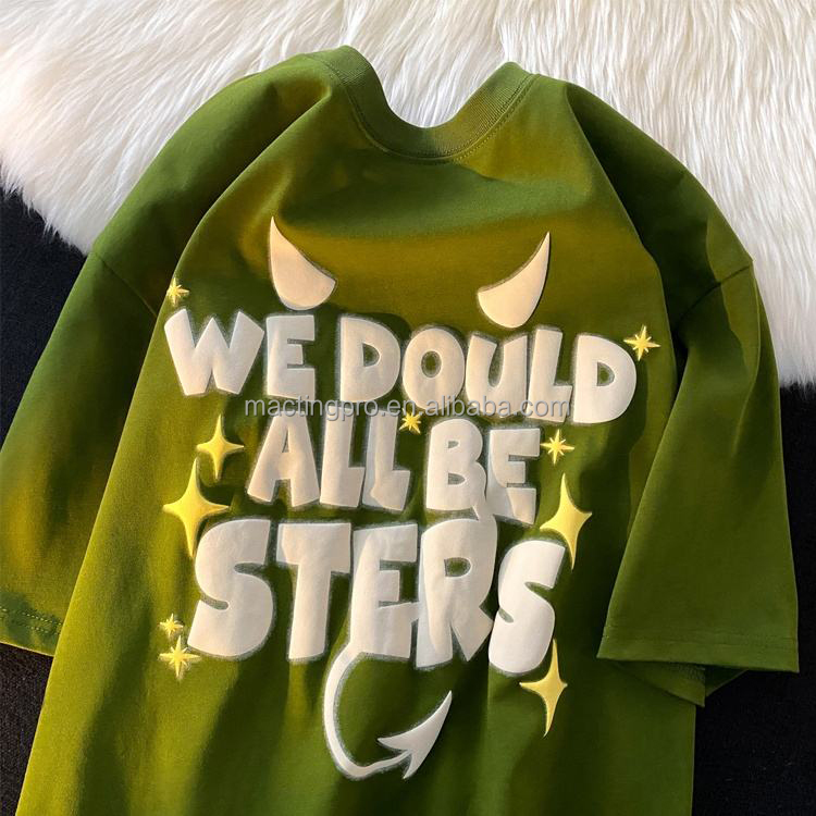 Tee Shirt Men 100% Cotton Heavyweight 300 gsm T-shirt Oversized Dropshoulder Custom 3d Screen Logo Letter Puff Print