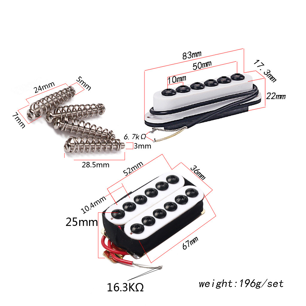 Humbucker Double Coil Pickups Ceramic 6.7KΩ Neck 16.3KΩ Bridge White Adjustable Screw