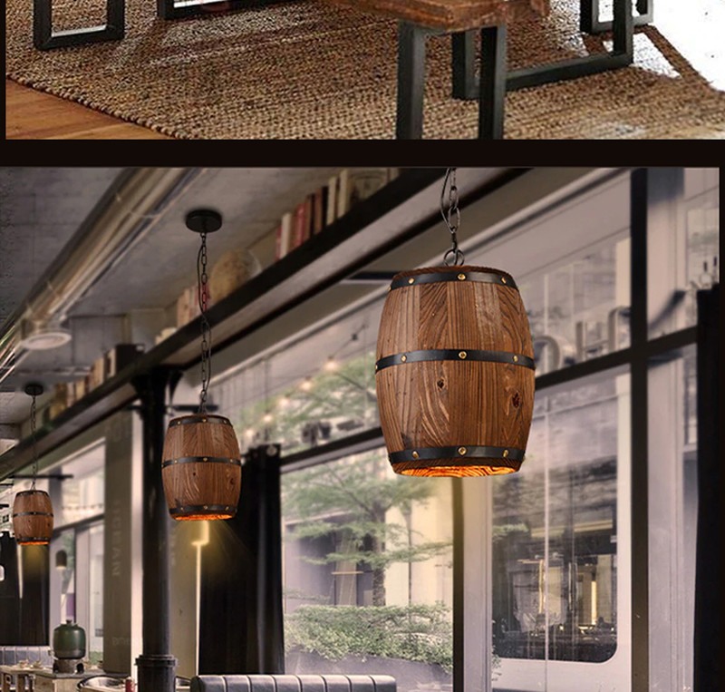 Winery creative restaurant decoration wine barrel light solid wood barrel chandelier(WH-VP-142)