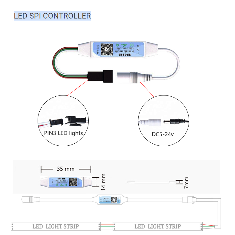 SP621E Mini LED Strip Smart Controller For WS2811 WS2812 WS2813 LED Strip