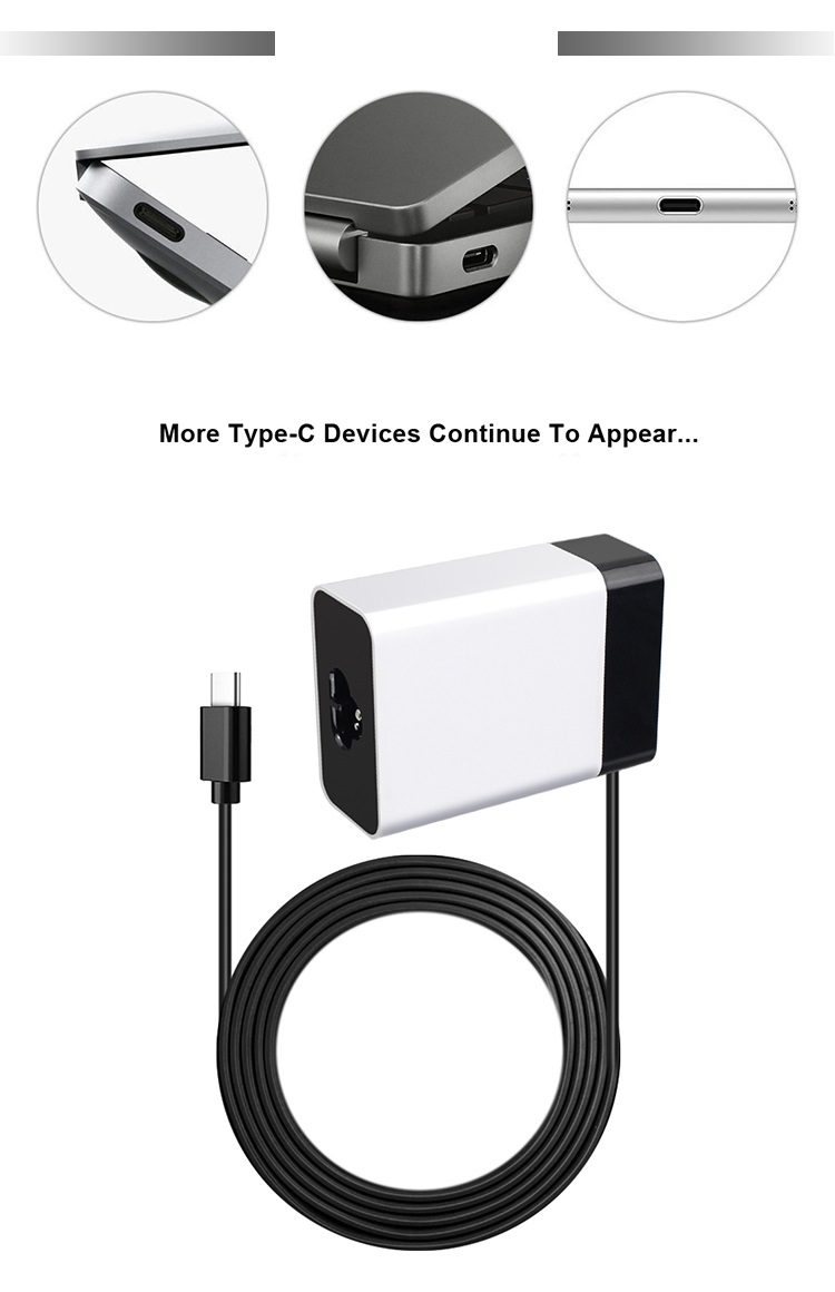 Universal Iec C6 Input Type C Laptop Charger With 45W Output And Quick Charge 3.0
