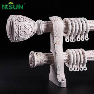 China Antique Style Double Curtain Pole Set , Adjustable Double Curtain Rod White Wood Grain on sale