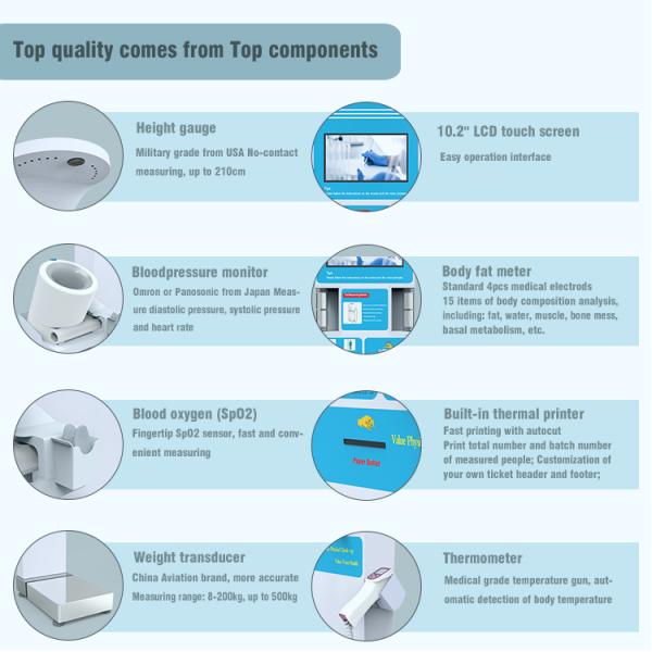 Body Composition Analyzer Touch Screen Ultrasonic Height and Weight Scale 500kg Capacity