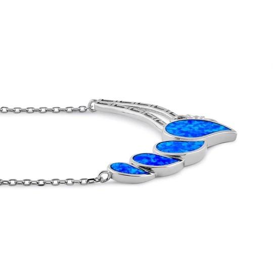 925 With Sterling Silver Blue Lab Opal Anthurium Bouquet Greek Pendant Fire Opal Jewelry