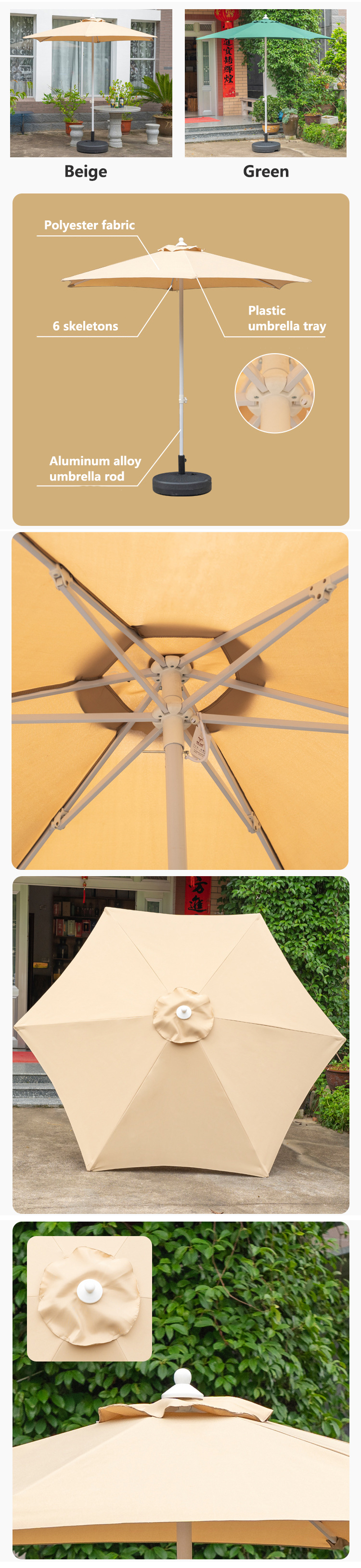 Camping Round Aluminum Center Pole Umbrella for Outdoor Restaurant Cafe Hotel Garden Beach