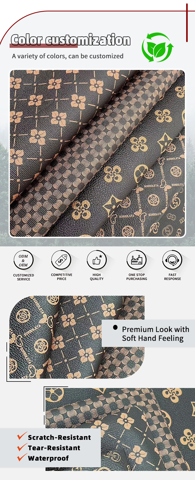 Wholesale Printed PVC Faux Leather for Bags , Phone Cases & Table Mats