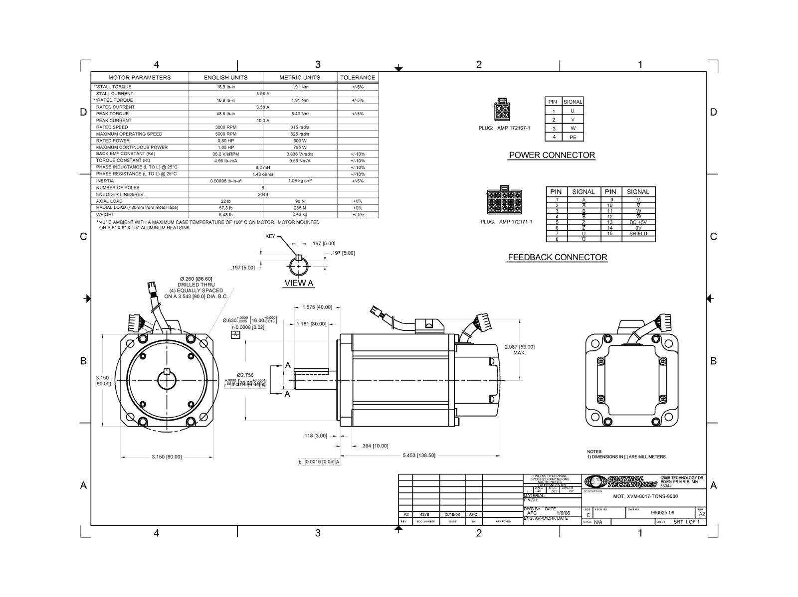 XVM-23089-CBNS-0000 XV Servo Motor 230VAC 130mm Frame Metric Mounting