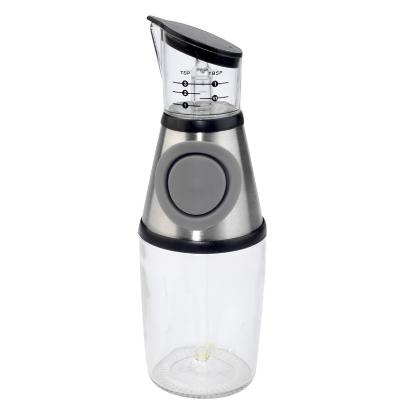 Glass Vinegar Press And Measure Oil Dispenser 500ml With Silicone Button