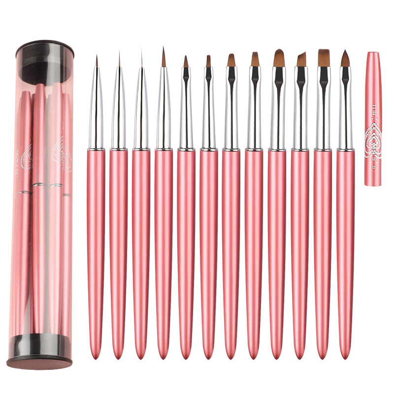 Metal Handle Triangle Nail Gel Paint Brush 12pcs Set Nail Polish Brush