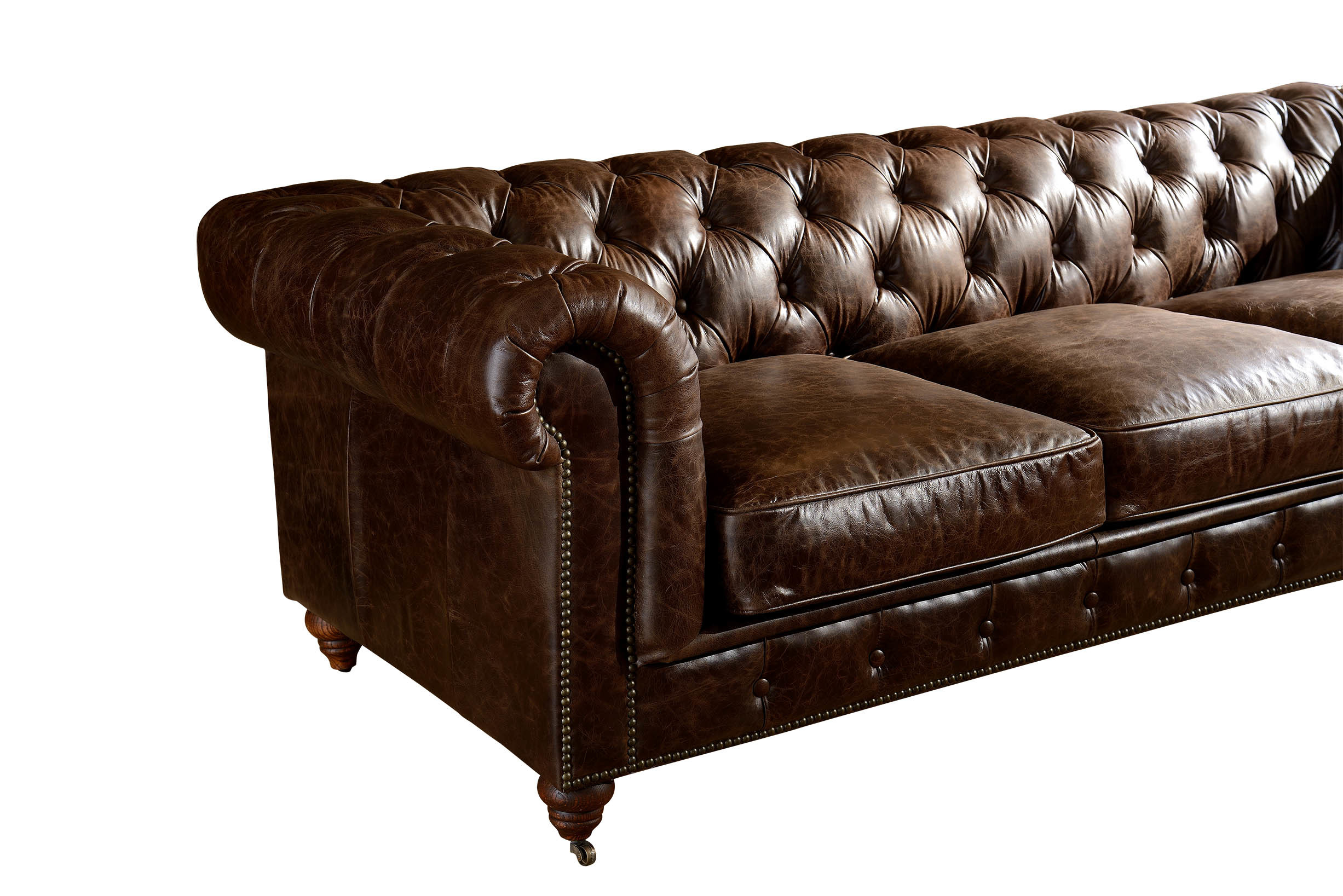 Vintage Dark Brown 2 Seater Leather Sofa Chesterfield Love Seat Solid Wood Frame