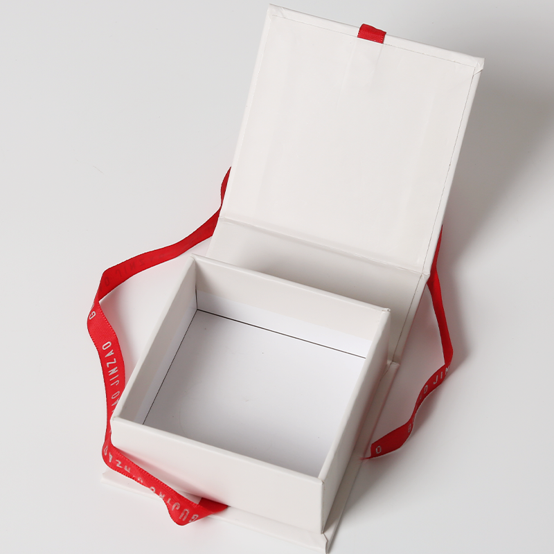 Logo Printed Magnetic Paper Box with Red Ribbon Custom Size Christmas Gift Packaging