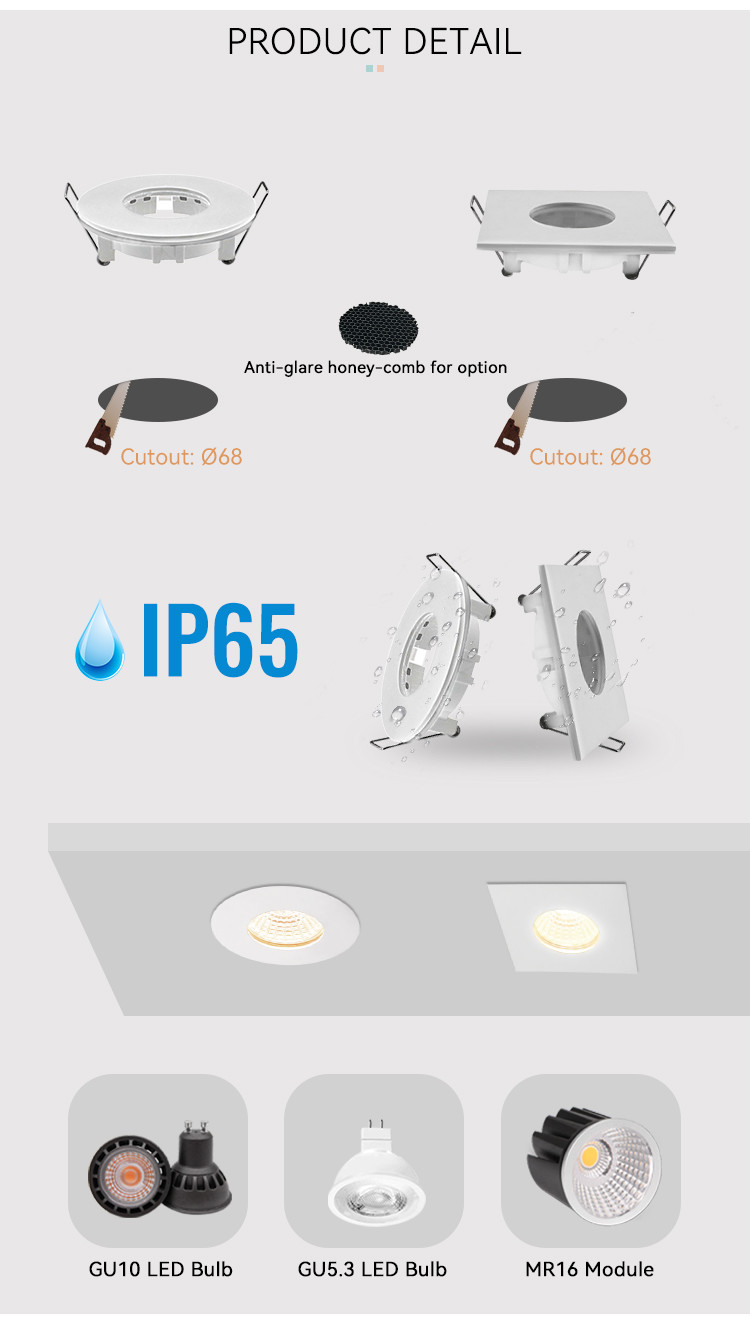 Waterproof Downlight Frame IP65 MR16 Downlight Housing Round 82x28mm