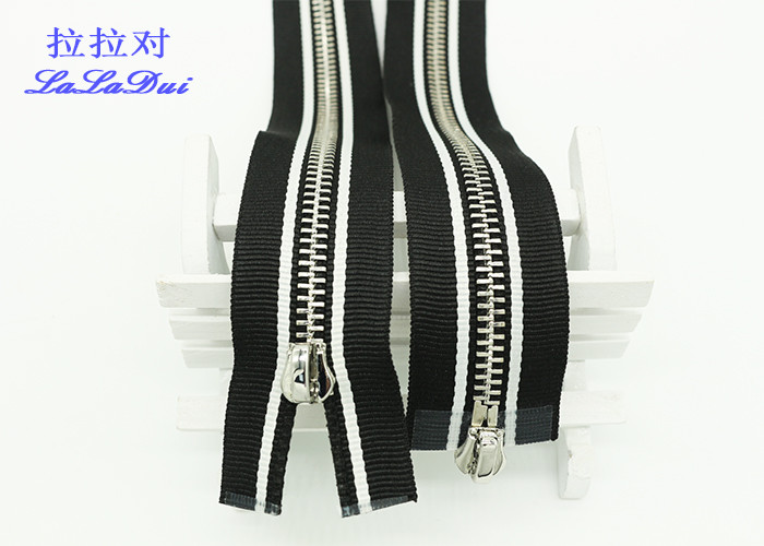 Silver Length Open End Metal Jacket Zippers Multi Color Black And White Tape