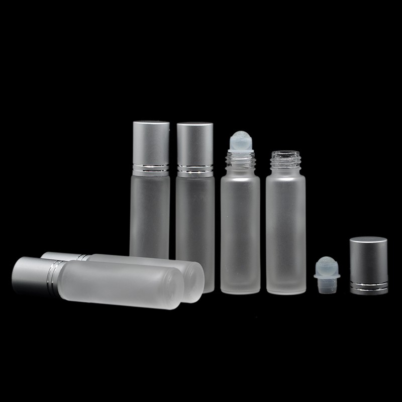 wholesale 10ml frosted glass roll on bottle essential oil/perfume eye cream container gold/aluminium screw cap
