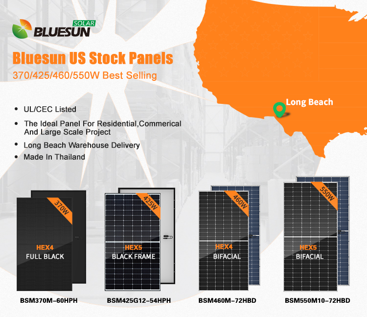 Bleusun 370w Solar Panel Half Cell 375w 380w 120cell Full Black Solar Panel Stock in US Long Beach Warehouse With UL