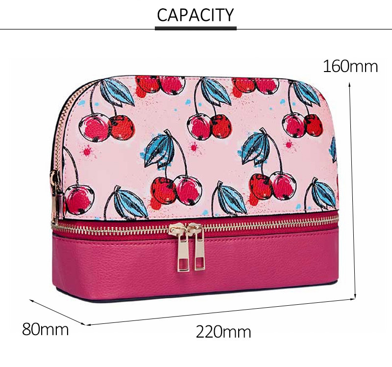 Women Waterproof PU Leather Portable Travel Printed Makeup Bag With Mirror