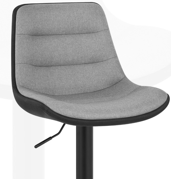 43xD41xH94-116cm Fabric Bar Stools Grey Velvet With Back With Adjustable And Swivel Black Leg