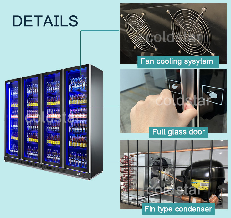 Commercial Vertical Beer Bottle Display Cooler With 4 Glass Door