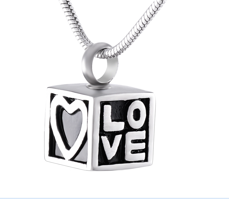 Stainless Steel Jewelry Mini Locket Souvenir Cube Necklace for Pet and Human Memorial