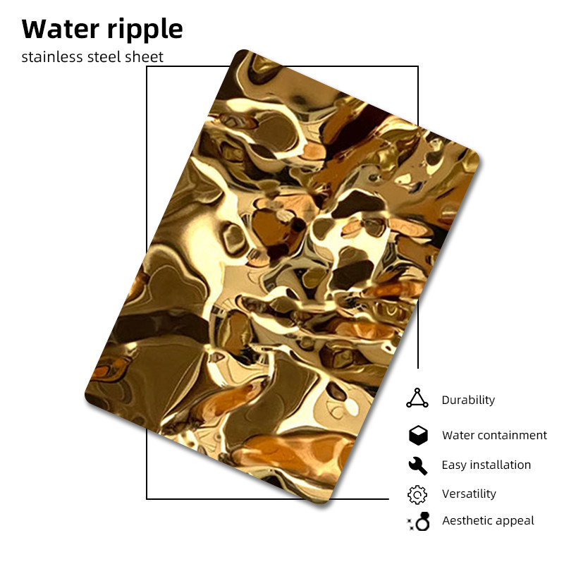 Custom Decor Embossed Metal Sheets Water Ripple Stainless Plate 1000mm Width