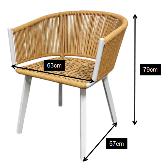 White Frame Light Beige Woven Rope Patio Chair for Outdoor Garden and Terrace