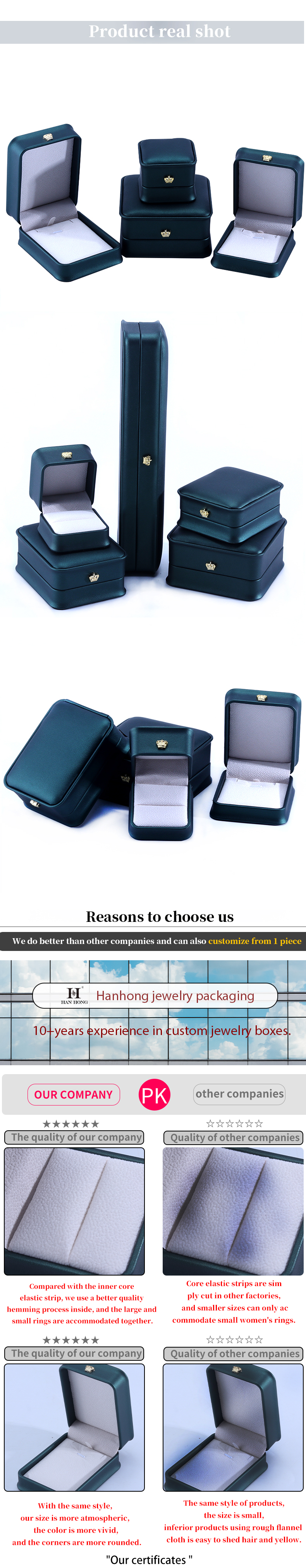 Green Crown Design Luxury PU Leather Jewelry Box for Bracelet Necklace Ring and Green