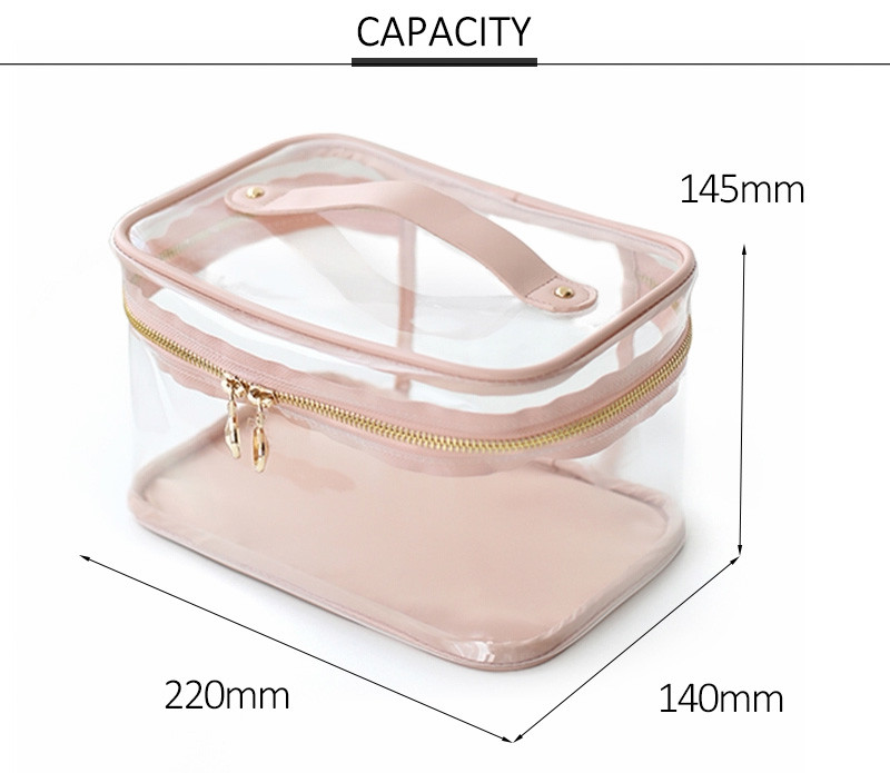Logo Custom Pink Clear Handle Wash PVC Cosmetic Bag